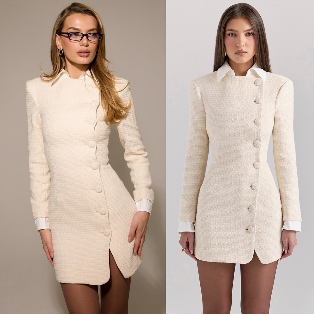 HOUSE OF CB Leoni Vintage Cream Tweed Mini Dress NWT Size M Regular length